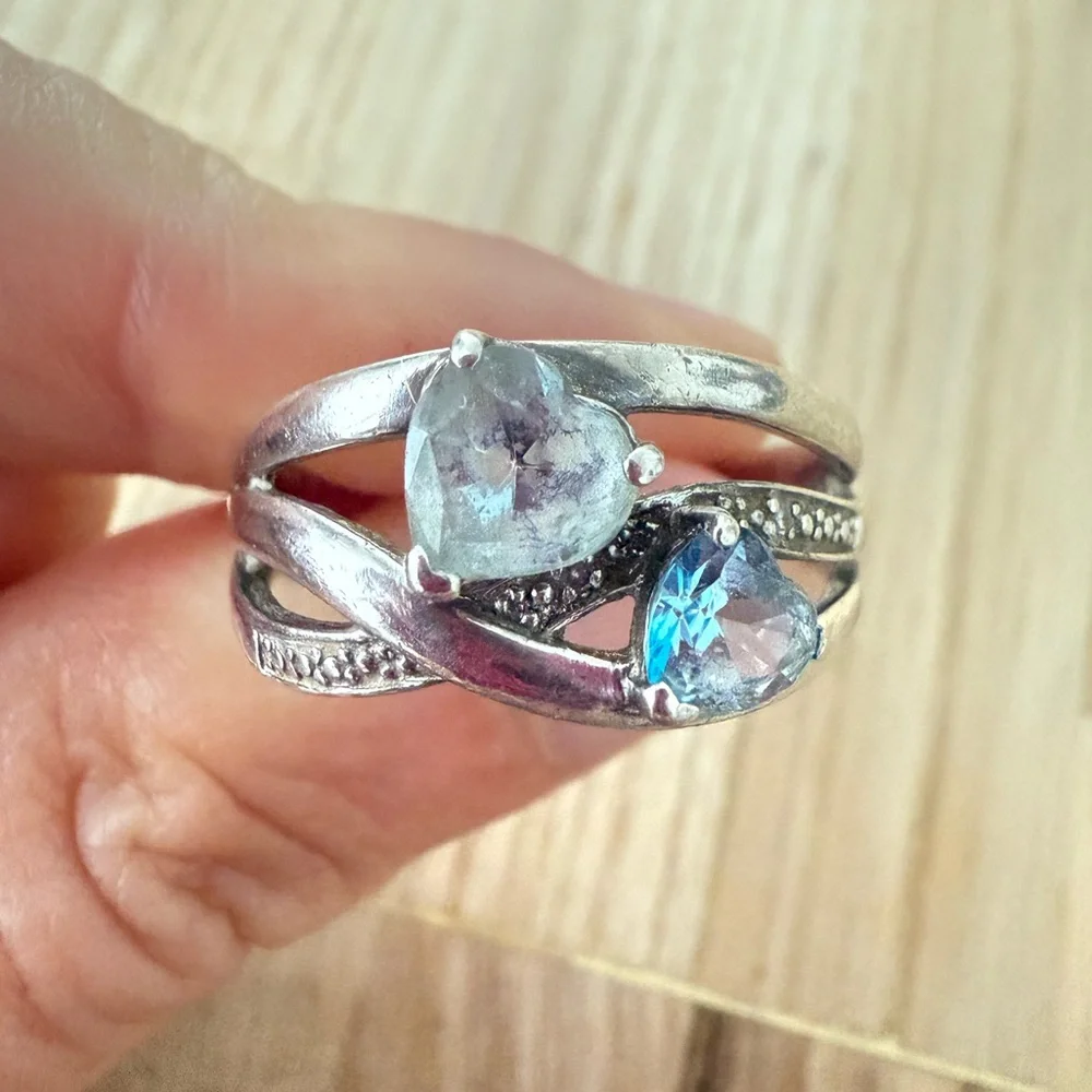 925 Sterling silver blue heart ring size 8.5